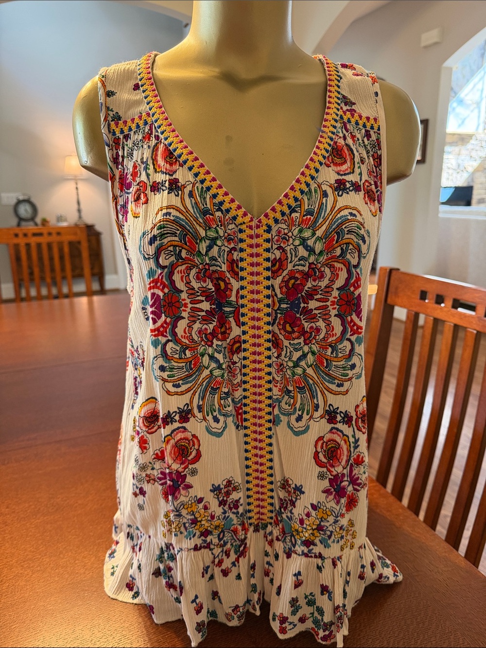Bila Cream Floral Embroidered V-Neck Tank Top